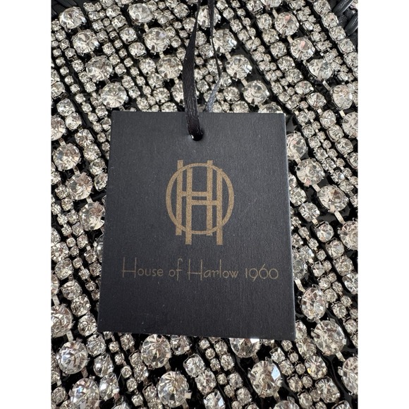 NEW Crystal Waterfall Fringe HOUSE OF HARLOW 1960 Black Tote Shoulder Purse NWT - Picture 9 of 11